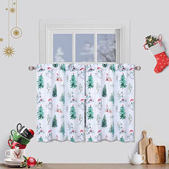 GARVEE Christmas Decor Kitchen Bathroom Curtain Window 30 Inches Tier Curtains Window Treatment, Rod Pocket Xmas Tree Snowman Café Curtain Short Curtain for Bedroom, 27