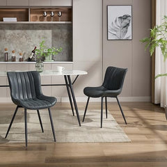 GARVEE Upholstered Dining Chairs Set of 2, Mid Century Modern Armless Kitchen Chair with Faux Leather & Back & Metal Legs, for Dining Room, Bedroom, Reception Waiting Room