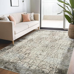 GARVEE Modern Farmhouse Large Rug 8x10 Washable Indoor Area Rug Low Pile Non Slip Distressed Floor Cover Ultra Soft Non-Shedding Aesthetic Carpet for Living Room Bedroom Nursery, Camel