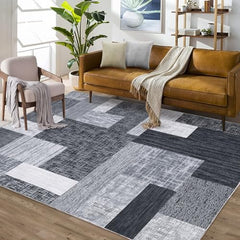 GARVEE Machine Washable Area Rug 5x7 Modern Geometric Area Rug for Living Room Bedroom Contemporary Patchwork Non-Slip Stain Resistant Accent Rug Carpet for Home Decor Floor Decoration, Grey