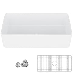 GARVEE Farmhouse Sink 36 Inch White Fireclay Single Bowl + Durable & Spacious + Scratch Resistant + Bottom Grid + Kitchen