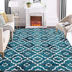 GARVEE Moroccan Trellis Rug 3x5 Machine Washable Area Rug Non Slip Soft Rug Carpet Low Pile Indoor Floor Cover Modern Rug Non Shedding Accent Mat for Dining Kids Room Nursery, Teal