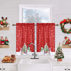 GARVEE Christmas Kitchen Curtain Cafe Curtain 30 Inch Tier Curtains Window Treatment Rod Pocket for Home Decor 2 Panels for Bathroom, Living Room Christmas Decoration