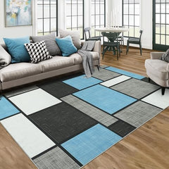 GARVEE Geometric Modern Rug 5x7 Area Rugs for Living Room Machine Washable Rugs Non Slip Rug Contemporary Carpet for Bedroom Soft Rug Stain Resistant Floor Mats Classroom Office Rug Sky Blue 5'x7'