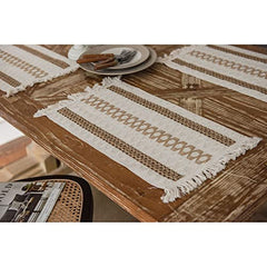 GARVEE Woven Placemats, Washable Macrame Table Decor, Farmhouse Striped Rustic Woven Bohemian Placemats with Tassel for Dining Table Kitchen Regular