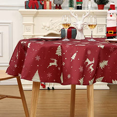 GARVEE Christmas Table Cloth Round 60 Inch, Waterproof Winter Holiday Xmas Deer Tree Kitchen Christmas Decorations for Table, Round Table Cloth for Home Party Dining Table Décor Indoor Outdoor, Gold