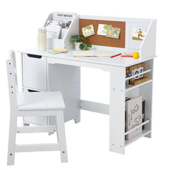 GARVEE White Study Desk and Chair Set with Bookshelf, Bulletin Board, and Cabinets - Ideal for Boys and Girls Ages 3-8