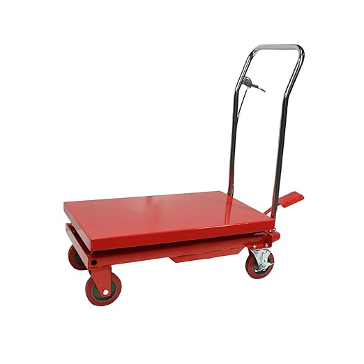 GARVEE Hydraulic Lift Table Cart 500LBS Double Scissor Lift Table, Cart Lift Table Cart 29.6" Lifting Height with 4 Wheels and Foot Pump, Hydraulic Cart for Material Handling and Freight Lifting - 500LBS