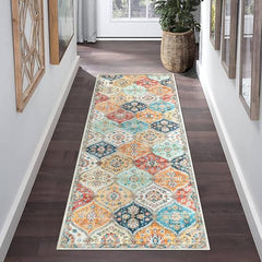 GARVEE Trellis Washable Runner Rug - 2x6 Non-Slip Vintage Faux Wool, Ultra-Thin, Machine Washable, Hallway, Kitchen, Bathroom