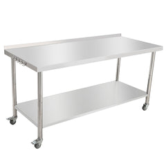 GARVEE Stainless Steel Work Table 72 x 30 Inches, Rolling Kitchen Food Prep Table with Backsplash, Commercial Utility Table with Caster Wheels and Hooks for Restaurant, Home and Hotel