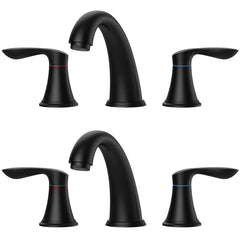 Bathroom Faucet, 8 Inch Bathroom Faucets for Sink 3 Hole, Widespread Brushed Nickel Bathroom Faucet with Pop up Drain and cUPC Lead-Free Hose (Matte Black 2 Packs)