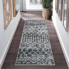 GARVEE Washable Bohemian Geometric Rug Runner 2x6 - Black & Ivory, Low Pile, Non-Slip TPR Backing, Polyester, Ideal for Entryway, Living Room