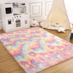 GARVEE Shag Rug for Living Room 4x4 Round Rug Shaggy Rug Kids Rug Plush Rug Rainbow Colorful Carpet Bedroom Fluffy Rug Bedside Rug Soft Rug Non Skid Rug Modern Area Rug for Nursery Dorm, Pink/Sky Blue