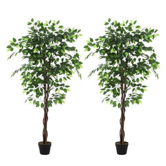 GARVEE Artificial Ficus Trees 5FT Faux Plants + Realistic Silk Leaves + Adjustable Shape + Flame-Retardant + Indoor Outdoor Decor + 2 Packs