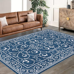 GARVEE 5x7 Rug Washable Rugs Vintage Floral Rug for Living Room Moroccan Office Rug Low Pile Throw Rugs Modern Area Rug for Bedroom Non-Slip Backing Room Decor Distressed Rug Blue Rug