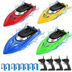 GARVEE 4 Pack RC Boat Remote Control Boats for Pools and Lakes for Kids and Adults, 2.4 GHz RC Boat for Boys 4-7 8-12 Years with 8 Rechargeable Batteries