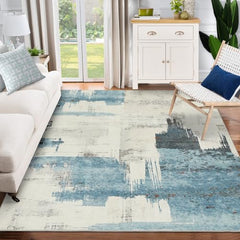 GARVEE Modern Abstract Beige Blue Area Rug, 3x5 Stain Resistant Washable Floor Mat, Non-Shedding, Non-Slip Backing Carpet for Living Room Bedroom Dining Room Office