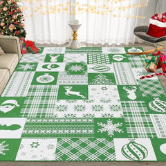 GARVEE Christmas Area Rug Non-Slip Festive Carpet - 1200GSM Polyester, Santa & Snowflakes, Washable, Ideal for Fireplace, Kitchen, Living Room, 2x6 FT