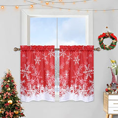 GARVEE Kitchen Curtains 36 Inches Long, Christmas Snowflake Pattern Bathroom Window Curtain, Xmas Decorations Cafe Curtains Small Half Window Treatment Set, Set of 2