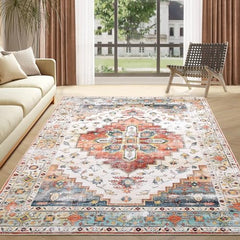 GARVEE Boho Vintage 8x10 Area Rug, Machine Washable, Non-Slip, 100% Polyester, Soft & Durable, Distressed Pattern, Living Room & Bedroom