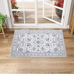 GARVEE Vintage Area Rug 2x3 Small Indoor Doormat Entryway Area Rug Machine Washable Area Rug Boho Rug Distressed Carpet Accent Rug for Living Room Bedroom Kitchen, Grey