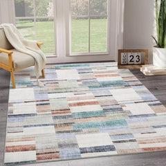 GARVEE 9x12 Living Room Rug Washable Geometric Floor Carpet Large Indoor Non-Slip Low-Pile Modern Abstract Rug Contemporary Floor Cover for Bedroom, Multi