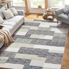 GARVEE Washable Rugs 9x12 Large Modern Geometric Floor Carpet, Stain-Resistant Low Pile Throw Rug with Non-Slip Backing, Contemporary Accent Rug for Kitchen, Office, Gray Green