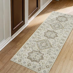 GARVEE Vintage Runner Rug 2x6 Indoor Hallway Runner Distressed Soft Floral Print Area Rugs Boho Floor Carpet for Bedroom Non Slip Durable Runner Mat for Entryway Kitchen Laundry Bathroom,Taupe