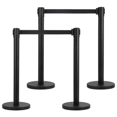 GARVEE Crowd Control Stanchion with 6.5FT Retractable Belt Stanchion Set, Heavy Duty Premium Steel, Easy Assembly, Black - 4-pack