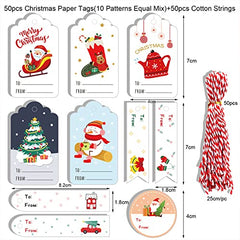 GARVEE Christmas Gift Tags,50 Pcs Christmas Paper Tags Card with Cotton String and Twine String, for Christmas Gifts Wrapping DIY Craft Decoration Series 4