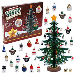 GARVEE Christmas Advent Calendar Ornaments 2023,24 Days Countdown Advent Calendar with a Tabletop Wooden Christmas Tree and Ornaments Snowman Santa Decorations for Boys, Girls and, Xmas Gift