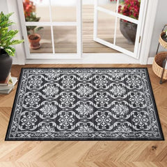 GARVEE Washable Rugs Door Mat 2x3 Black Rug Small Rug Floral Rug for Bedroom Entry Rug Non Slip Kitchen Rugs with Rubber Backing Front Door Rug Modern Area Rug Indoor Mats for Laundry, 2'x3' Black