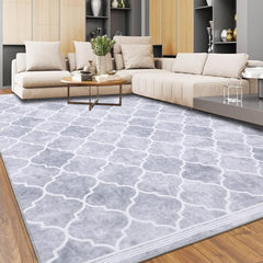 GARVEE Area Rug 9x12 Machine Washable Rug Large Modern Rug Bohemian Carpet Non Slip Low Pile Stain Resistant Rug Accent Rug for Entryway Office, Light Grey