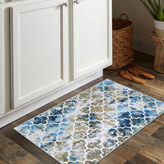 GARVEE Washable Rug Area Rug 2x3 Small Rugs Moroccan Rug Door Entrance Distressed Mat Throw Floor Carpet for Bedroom Bathroom Office Kitchen Rug,Blue