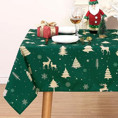 GARVEE CAROMO Christmas Table Cloth Rectangle 52x70 Inch, Waterproof Winter Holiday Xmas Deer Tree Kitchen Christmas Table Decorations for Home Dining Party, Square Table Cloth for Indoor Outdoor, Green