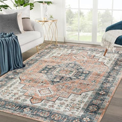 GARVEE Vintage Printed Eelam Area Rugs, 5x7 Low-Pile Stain Resistant Carpets, Non-Slip & Non-Shedding, Perfect for Living Room Bedroom Dining Room, Softness and Family & Pet Friendly, Red Grey