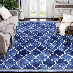 GARVEE Area Rug 5x7 Modern Rug Washable Rugs Non Slip Indoor Carpet Rug Geometric Rug Blue/Pink Distressed Rug Moroccan Carpet for Entryway Dining Room, Navy