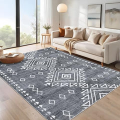 GARVEE Washable Rug 5x7 Vintage Rug Soft Indoor Non Slip Carpet Tribal Geometric Low Pile Non-Shedding Kitchen Rug Retro Entryway Rug Foldable Thin Accent Floor Cover for Living Room Bedroom Gray