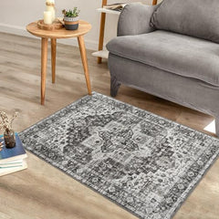 Garvee Entryway Area Rug Vintage Medallion Small Rug Traditional Distressed Accent Rug Indoor Door Mat Non Slip Floor Cover Carpet for Kitchen Living Room Bedroom Dining Room, 2' x 3', Blue