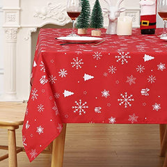 GARVEE Christmas Tablecloth Snowflake and Pine Tree Print, Water-Resistant and Stain-Proof,60