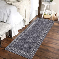 GARVEE Hallway Rug 2x8 Washable Non-Slip Kitchen Runner Rug, BordeGrey Design Soft Bathroom Rug Indoor Carpet for Entrance Bedroom Laundry Living Room, Grey