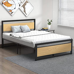 Garvee Metal and Wood Bed Frame with Headboard and Footboard Full Size Platform Bed with Storage Strong Metal Slat Support No Box Spring Needed Easy to Assemble