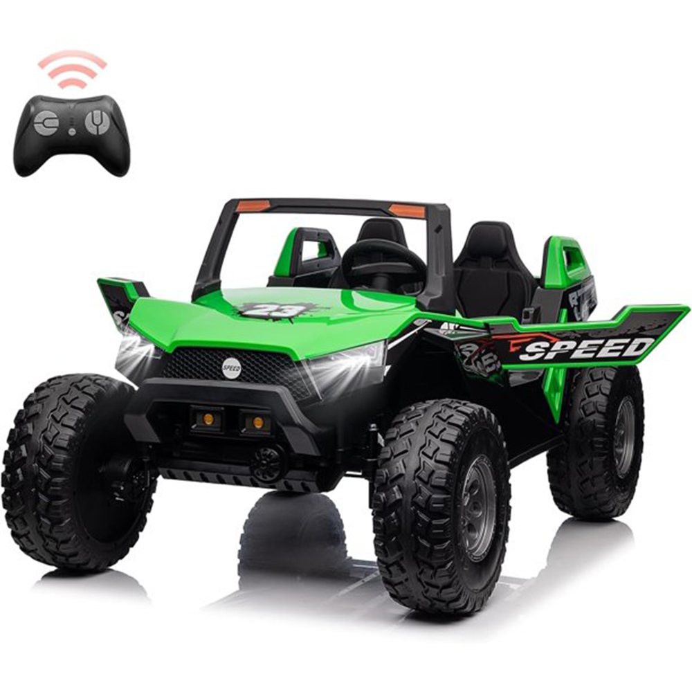 GARVEE 24V 2-Seater Ride-On UTV: Remote Control, 4WD Motors, 21" Seats + Foldable Seat, 15.4" EVA Wheels, Music, LED Lights, 140lb Max Load - Green