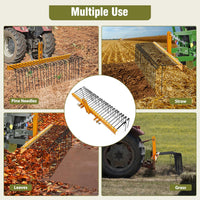 GARVEE Pine Straw Rake 60 Inch , 6mm Rake Needle, 26 Coil Spring Tines Durable Powder Coated Steel Tow Behind Landscape Rake with 3 Point Hitch Receiver Attachment Fit to Cat0 Cat 1 Tractors for Leaves Grass, Yellow