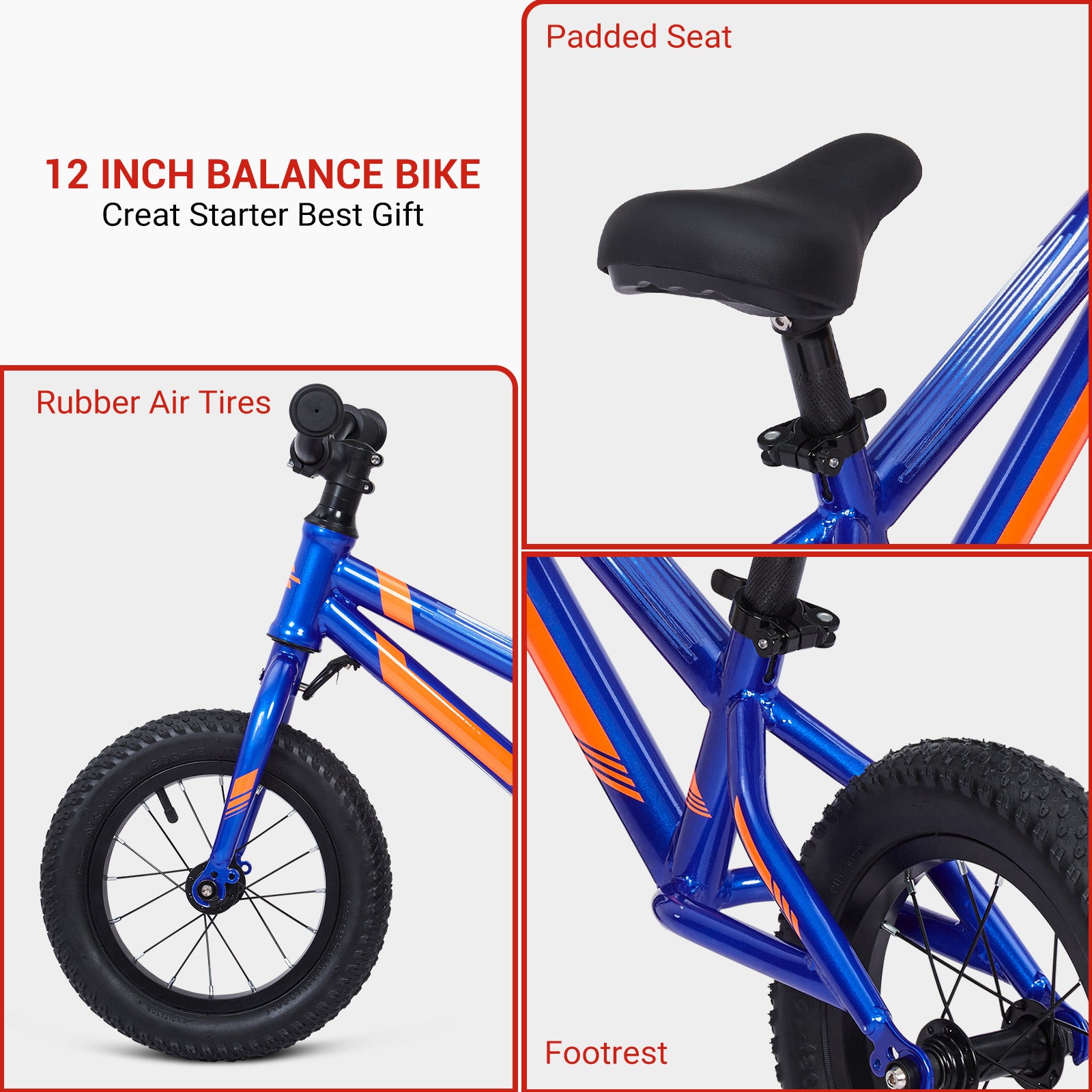 GARVEE Balance Bike Lightweight Toddler Bike for 2-6 Year Old Boys and Girls - No Pedal, Adjustable Handlebar and Seat, Aluminium, EVA Tires - Blue