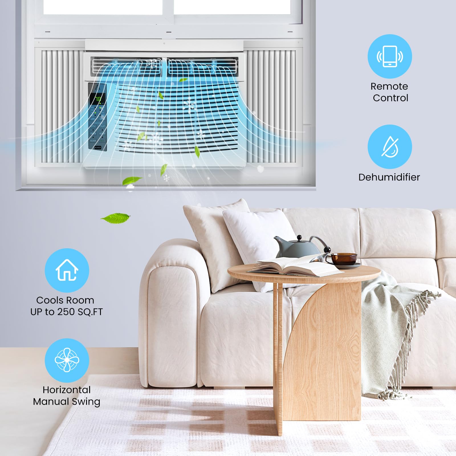 6000btu Window Air Conditioner Units, Fast Cooling 250 Sq.ft. 115V Air Conditioner Window Unit with Remote Controlled, App Controlled, 50db Low Noise,Small Ac Unit for Room Quick Installation