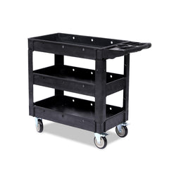 GARVEE Service Cart, 550LBS 3-Shelf Heavy Duty PP Rolling Utility Cart with 360° Swivel Wheels, Large Shelf, Storage Handle for Warehouse/Garage/Cleaning