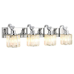 Garvee LED Modern Crystal Bathroom Vanity Lights Over Mirror, Chrome Bathroom Light Fixtures Wall Light (4-Light)