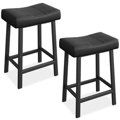 GARVEE 24 Inch Backless Saddle Barstools Set of 2, Counter Height Upholstered Padded Barstools with Curved Surface, Metal Leg and Footrest, for Kitchen Counter, Home Bar (Black, 24 inch-Set of 2)