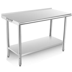 GARVEE Stainless Steel Table, 48 x 24 inches Kitchen Prep Work Tables with Backsplash, NSF Commercial Worktable with Adjustable Under Shelf for Restaurant Home and Hotel